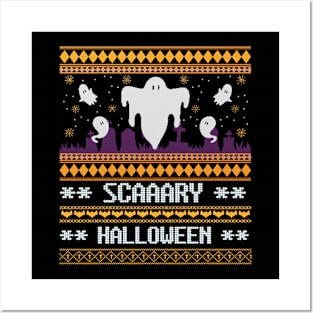 Scaaary Halloween Funny Ghost Faux Sweater Design Posters and Art